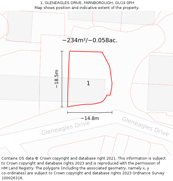 1, GLENEAGLES DRIVE, FARNBOROUGH, GU14 0PH: Plot and title map