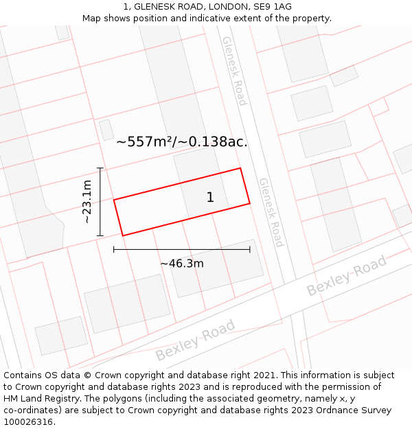 1, GLENESK ROAD, LONDON, SE9 1AG: Plot and title map