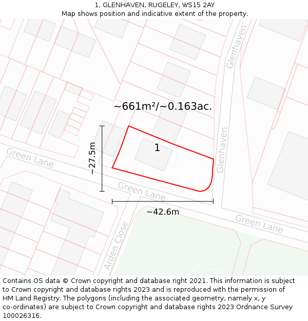 1, GLENHAVEN, RUGELEY, WS15 2AY: Plot and title map