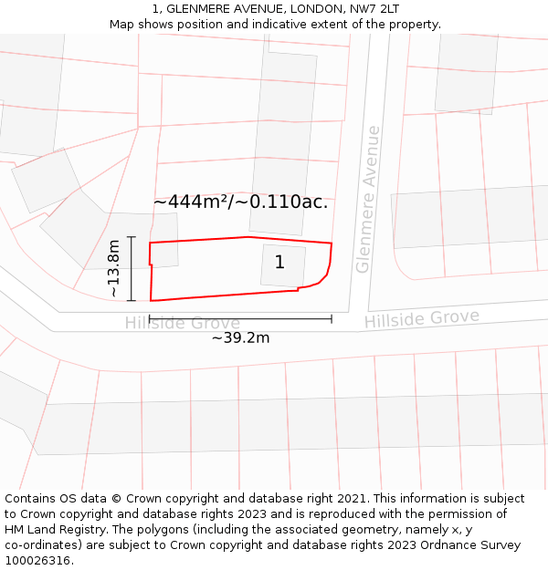 1, GLENMERE AVENUE, LONDON, NW7 2LT: Plot and title map