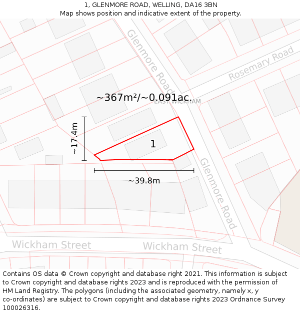 1, GLENMORE ROAD, WELLING, DA16 3BN: Plot and title map