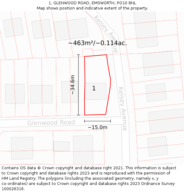 1, GLENWOOD ROAD, EMSWORTH, PO10 8NL: Plot and title map