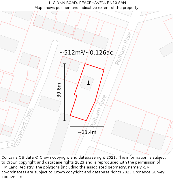 1, GLYNN ROAD, PEACEHAVEN, BN10 8AN: Plot and title map