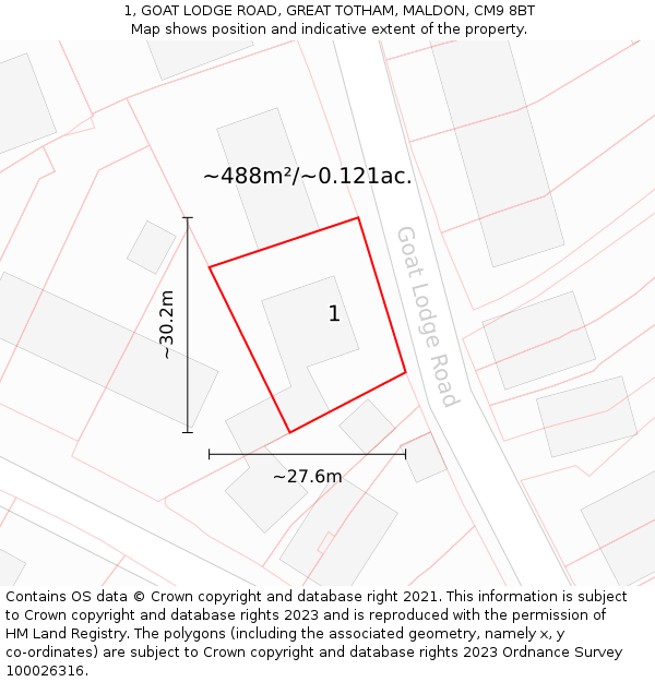 1, GOAT LODGE ROAD, GREAT TOTHAM, MALDON, CM9 8BT: Plot and title map