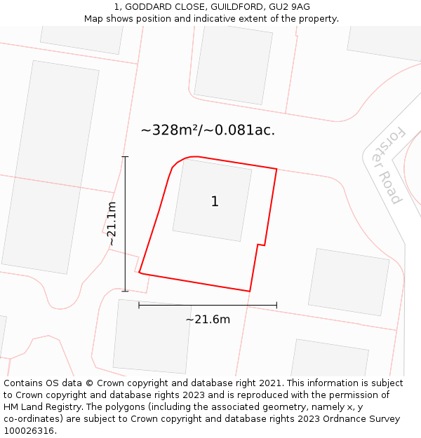 1, GODDARD CLOSE, GUILDFORD, GU2 9AG: Plot and title map