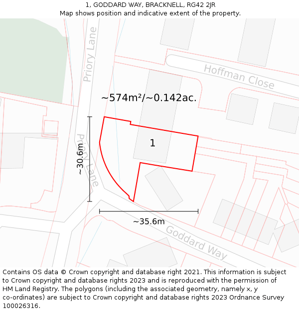 1, GODDARD WAY, BRACKNELL, RG42 2JR: Plot and title map