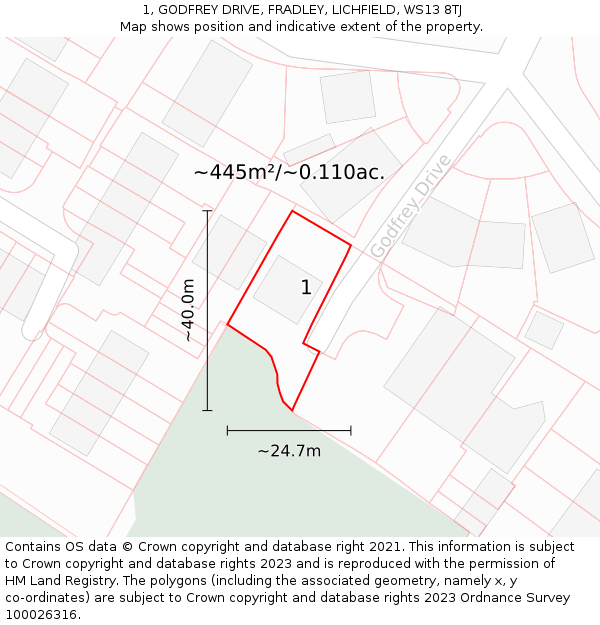 1, GODFREY DRIVE, FRADLEY, LICHFIELD, WS13 8TJ: Plot and title map