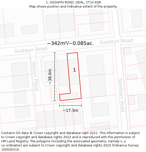 1, GODWYN ROAD, DEAL, CT14 6QR: Plot and title map