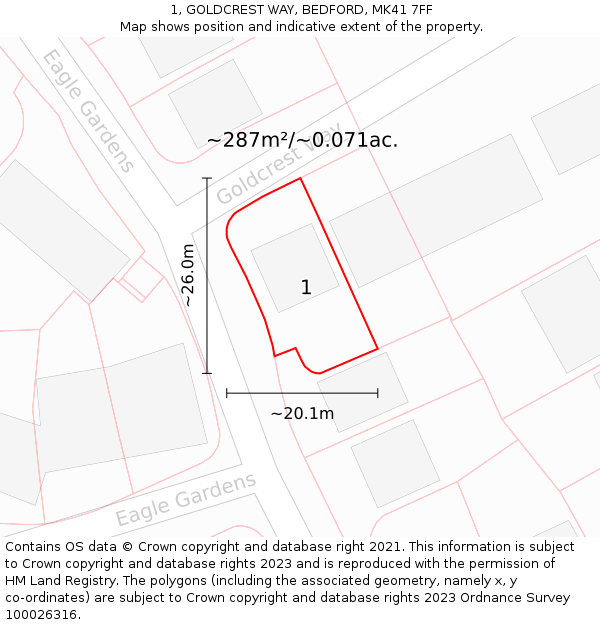 1, GOLDCREST WAY, BEDFORD, MK41 7FF: Plot and title map