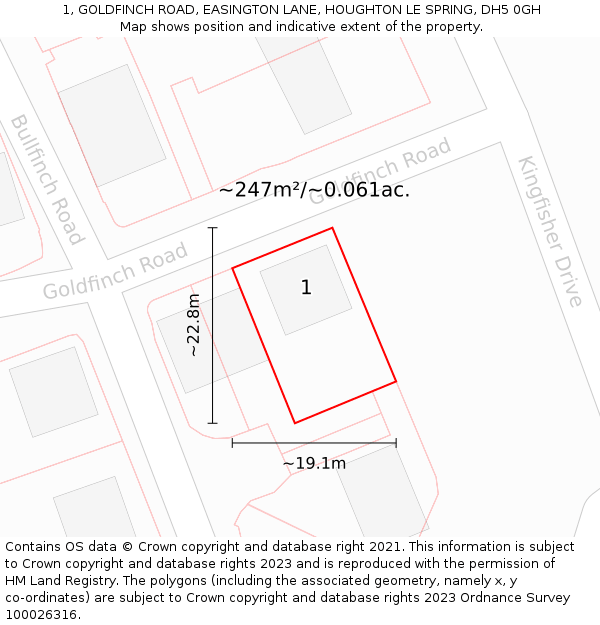 1, GOLDFINCH ROAD, EASINGTON LANE, HOUGHTON LE SPRING, DH5 0GH: Plot and title map