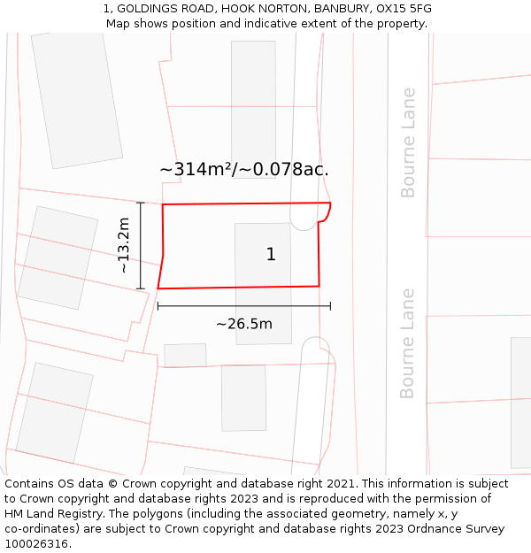 1, GOLDINGS ROAD, HOOK NORTON, BANBURY, OX15 5FG: Plot and title map