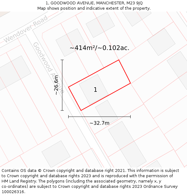 1, GOODWOOD AVENUE, MANCHESTER, M23 9JQ: Plot and title map