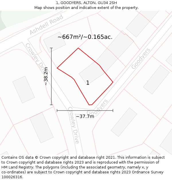 1, GOODYERS, ALTON, GU34 2SH: Plot and title map