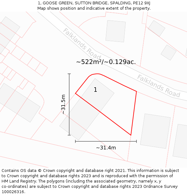 1, GOOSE GREEN, SUTTON BRIDGE, SPALDING, PE12 9XJ: Plot and title map