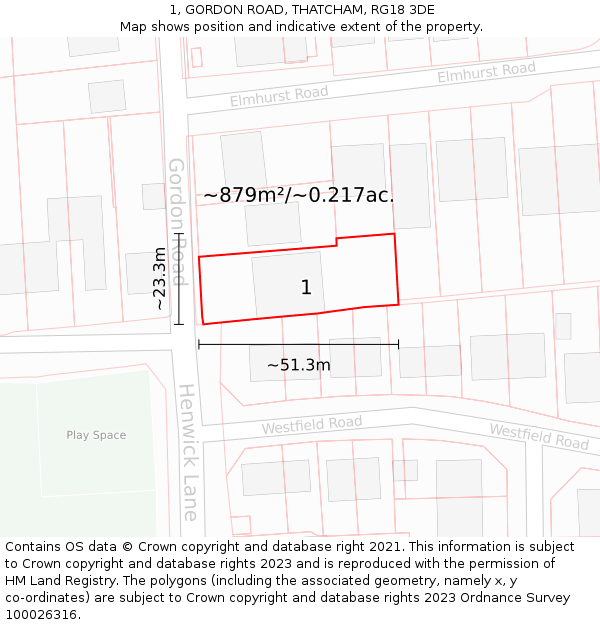 1, GORDON ROAD, THATCHAM, RG18 3DE: Plot and title map