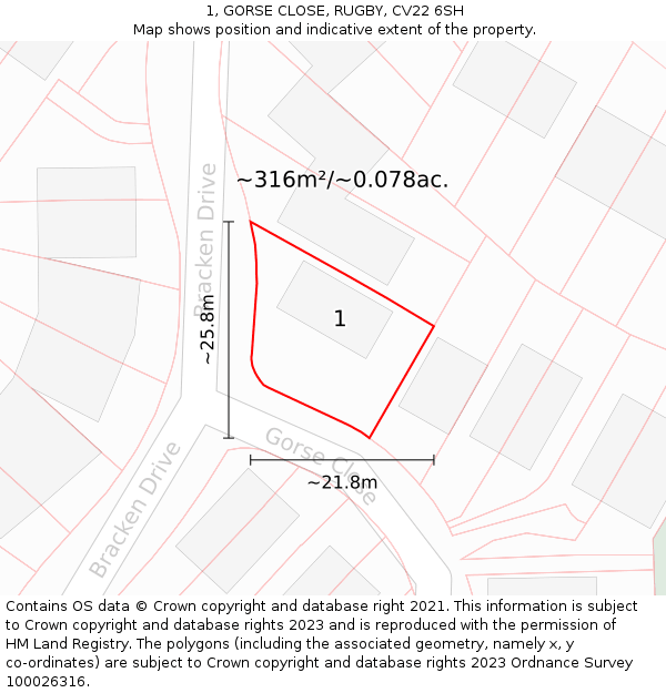 1, GORSE CLOSE, RUGBY, CV22 6SH: Plot and title map