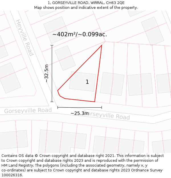 1, GORSEYVILLE ROAD, WIRRAL, CH63 2QE: Plot and title map