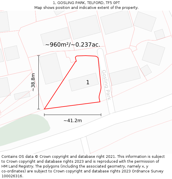 1, GOSLING PARK, TELFORD, TF5 0PT: Plot and title map