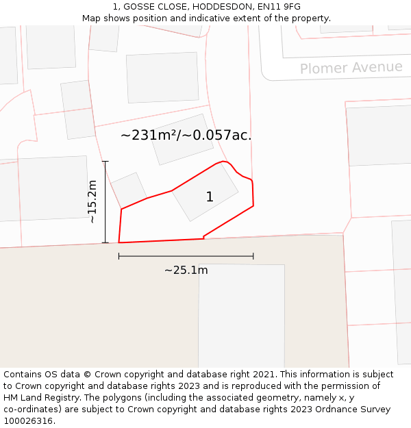 1, GOSSE CLOSE, HODDESDON, EN11 9FG: Plot and title map