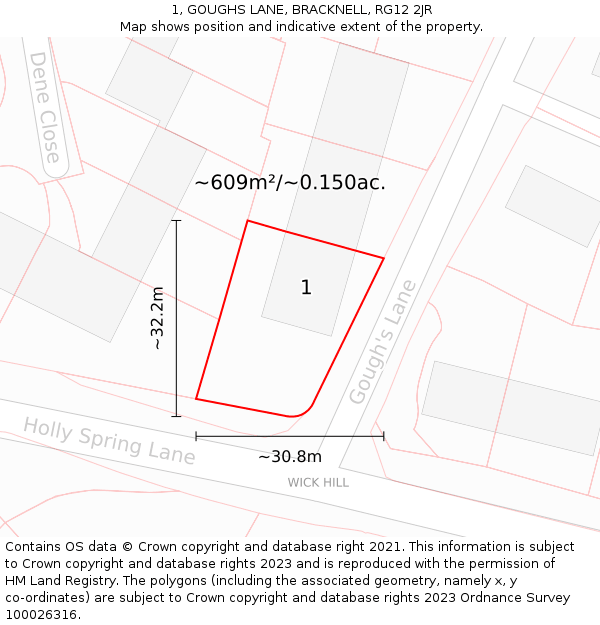 1, GOUGHS LANE, BRACKNELL, RG12 2JR: Plot and title map