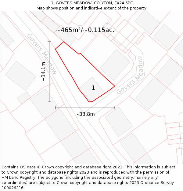 1, GOVERS MEADOW, COLYTON, EX24 6PG: Plot and title map