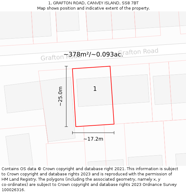 1, GRAFTON ROAD, CANVEY ISLAND, SS8 7BT: Plot and title map