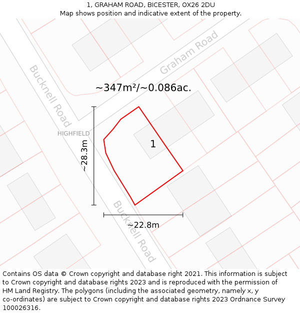 1, GRAHAM ROAD, BICESTER, OX26 2DU: Plot and title map