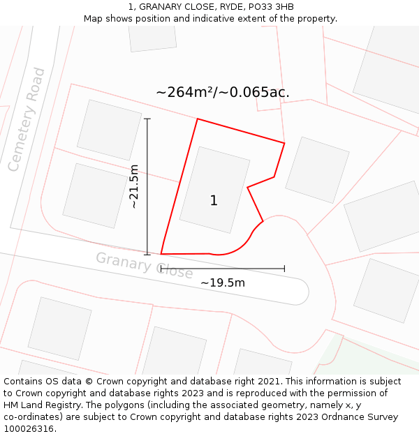 1, GRANARY CLOSE, RYDE, PO33 3HB: Plot and title map