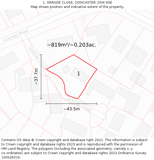 1, GRANGE CLOSE, DONCASTER, DN4 6SE: Plot and title map