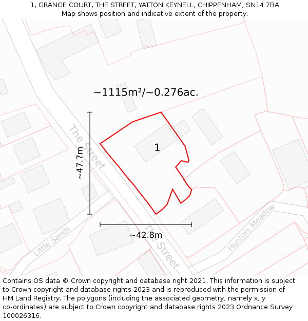 1, GRANGE COURT, THE STREET, YATTON KEYNELL, CHIPPENHAM, SN14 7BA: Plot and title map