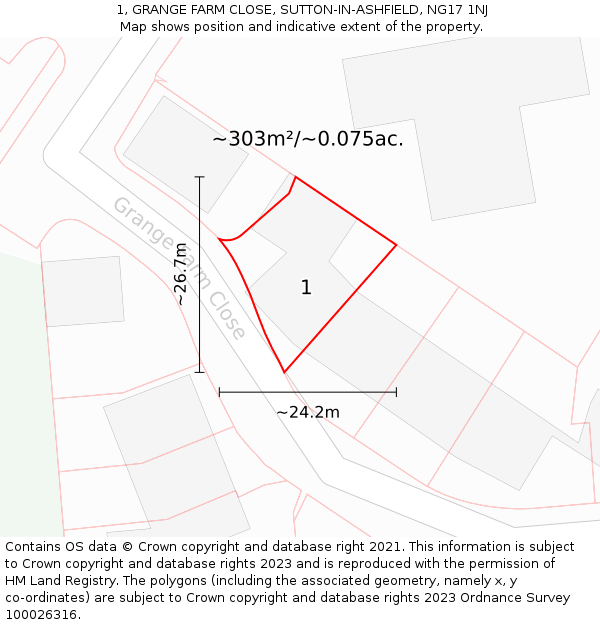 1, GRANGE FARM CLOSE, SUTTON-IN-ASHFIELD, NG17 1NJ: Plot and title map