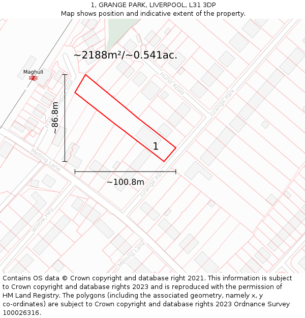 1, GRANGE PARK, LIVERPOOL, L31 3DP: Plot and title map