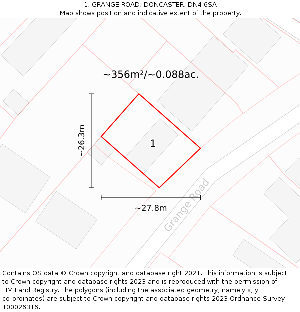 1, GRANGE ROAD, DONCASTER, DN4 6SA: Plot and title map