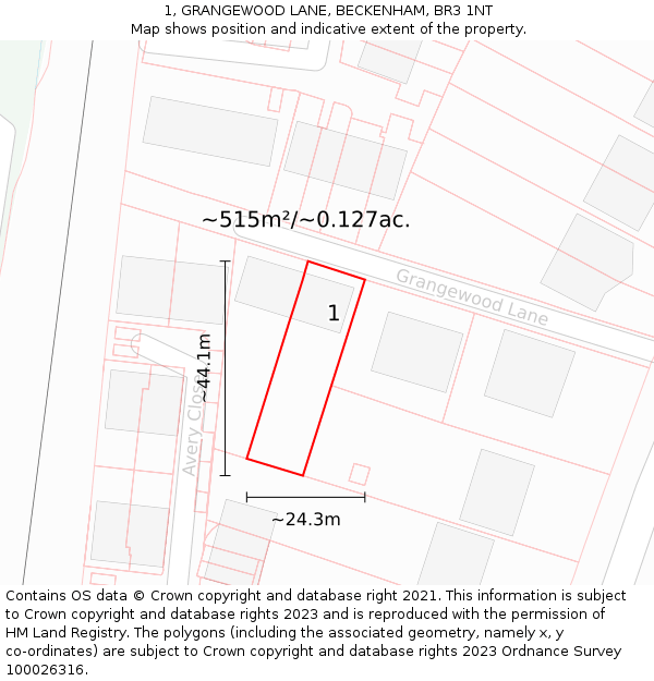 1, GRANGEWOOD LANE, BECKENHAM, BR3 1NT: Plot and title map