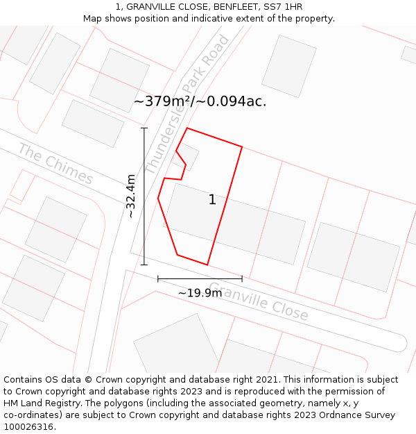 1, GRANVILLE CLOSE, BENFLEET, SS7 1HR: Plot and title map