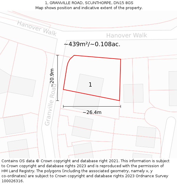 1, GRANVILLE ROAD, SCUNTHORPE, DN15 8GS: Plot and title map