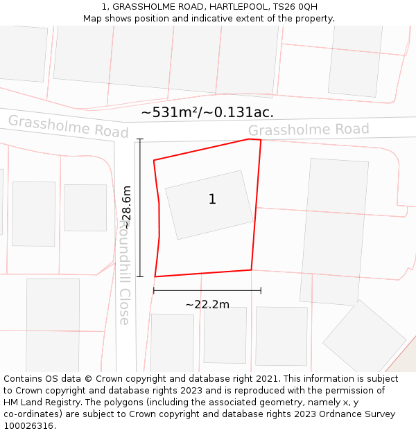 1, GRASSHOLME ROAD, HARTLEPOOL, TS26 0QH: Plot and title map