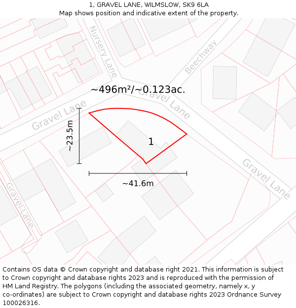 1, GRAVEL LANE, WILMSLOW, SK9 6LA: Plot and title map