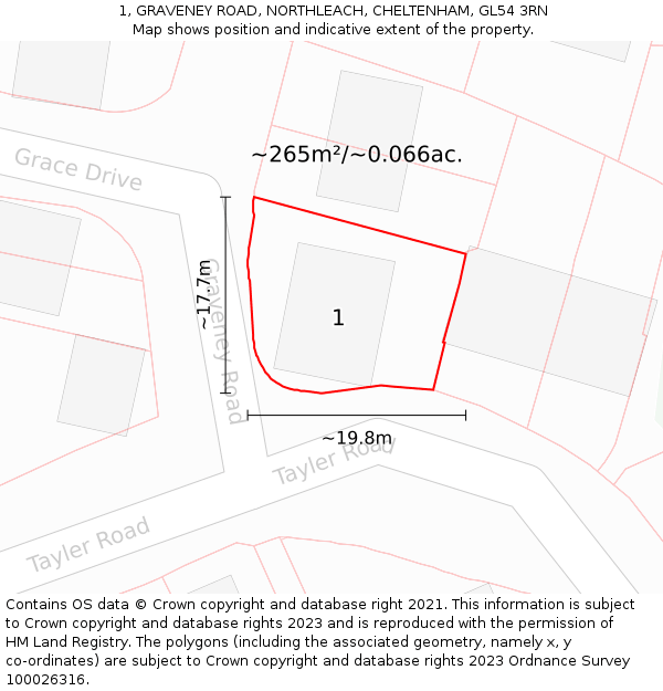 1, GRAVENEY ROAD, NORTHLEACH, CHELTENHAM, GL54 3RN: Plot and title map