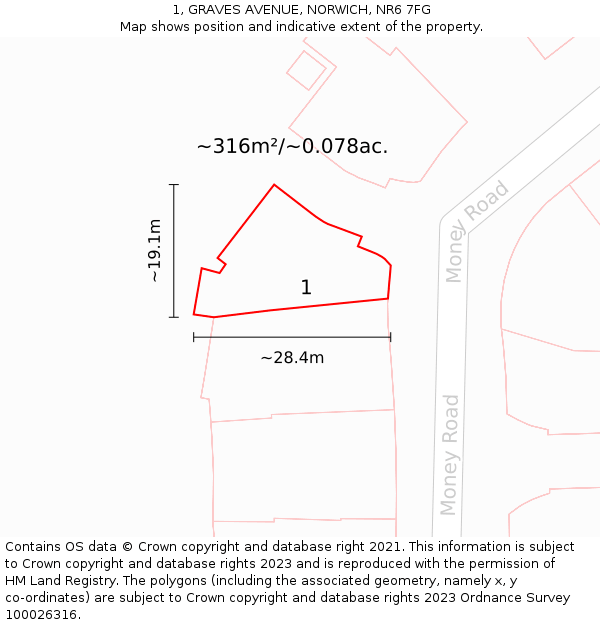 1, GRAVES AVENUE, NORWICH, NR6 7FG: Plot and title map