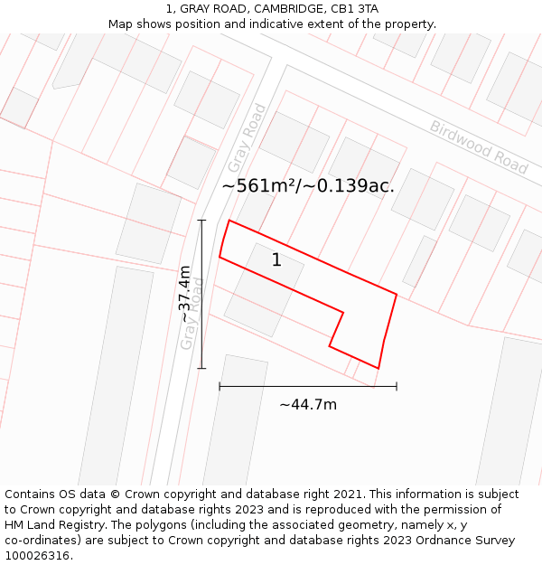 1, GRAY ROAD, CAMBRIDGE, CB1 3TA: Plot and title map