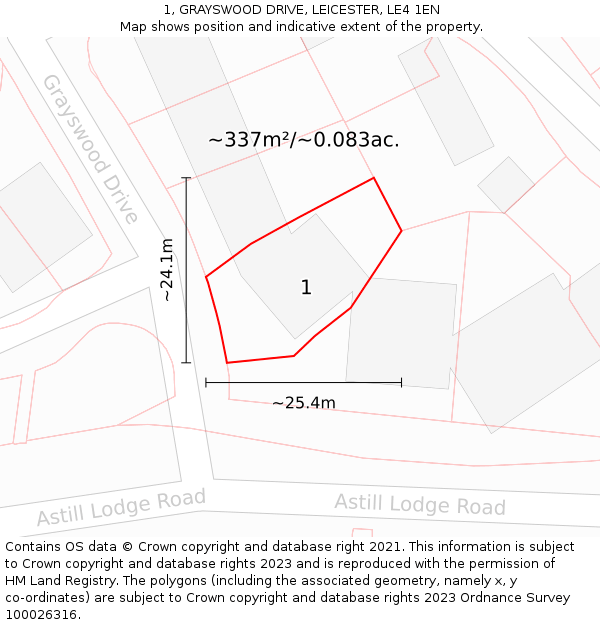 1, GRAYSWOOD DRIVE, LEICESTER, LE4 1EN: Plot and title map