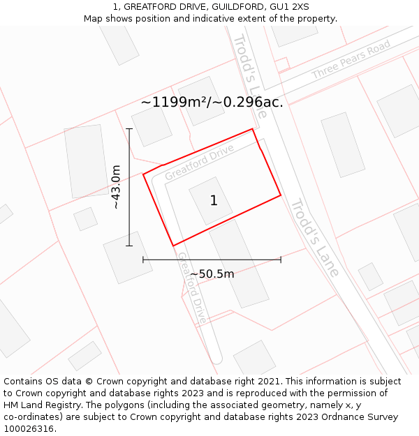 1, GREATFORD DRIVE, GUILDFORD, GU1 2XS: Plot and title map