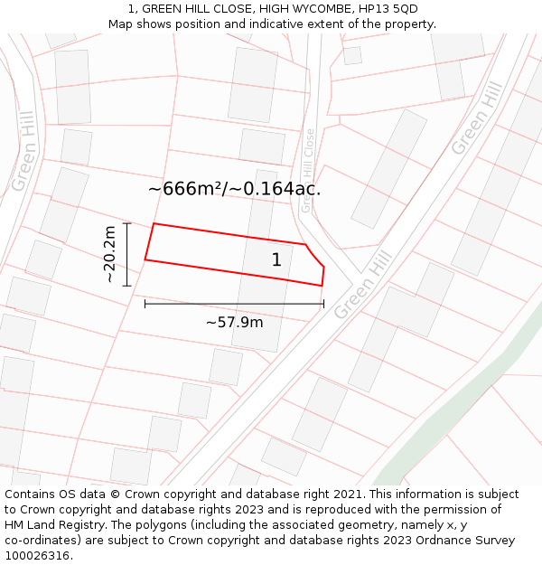 1, GREEN HILL CLOSE, HIGH WYCOMBE, HP13 5QD: Plot and title map