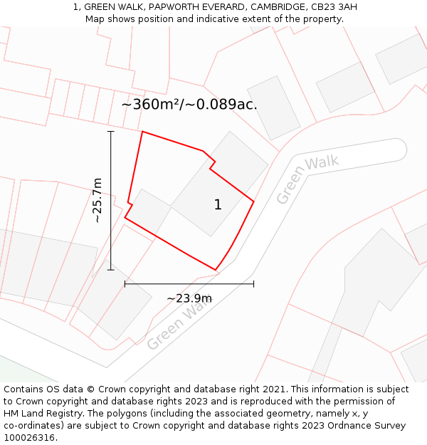 1, GREEN WALK, PAPWORTH EVERARD, CAMBRIDGE, CB23 3AH: Plot and title map