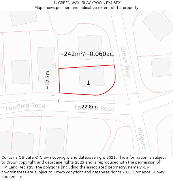 1, GREEN WAY, BLACKPOOL, FY4 5EX: Plot and title map