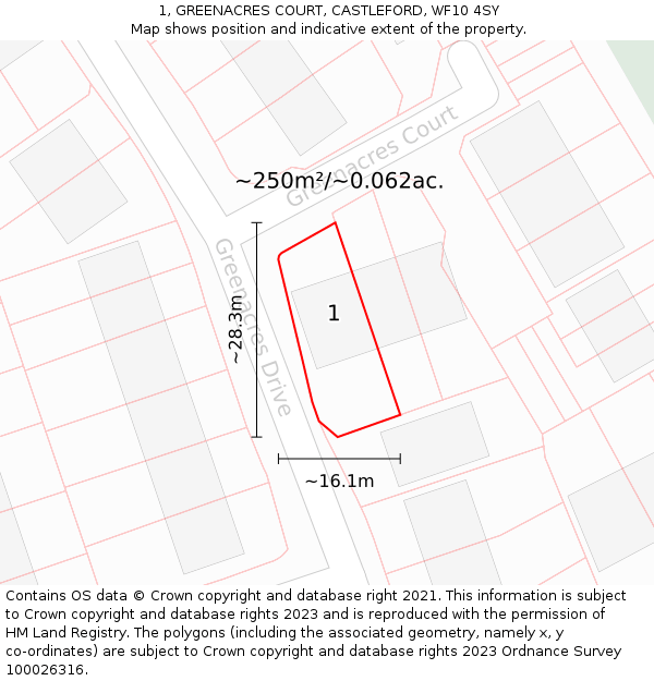 1, GREENACRES COURT, CASTLEFORD, WF10 4SY: Plot and title map