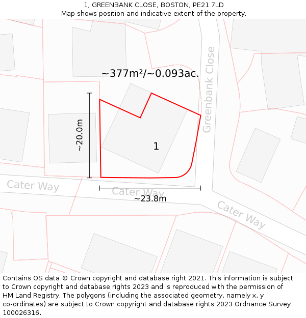 1, GREENBANK CLOSE, BOSTON, PE21 7LD: Plot and title map