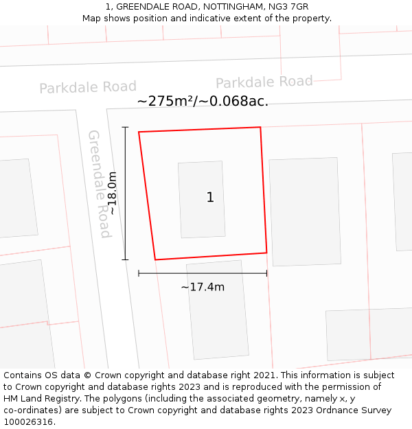 1, GREENDALE ROAD, NOTTINGHAM, NG3 7GR: Plot and title map