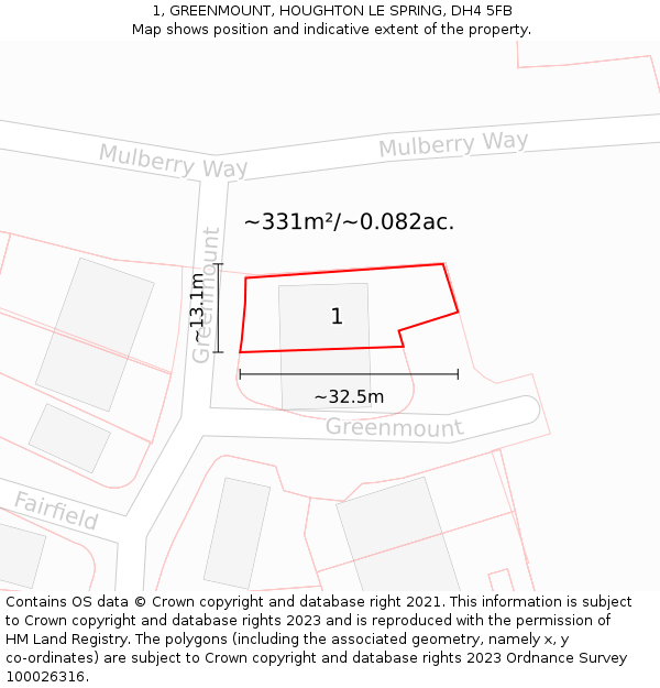 1, GREENMOUNT, HOUGHTON LE SPRING, DH4 5FB: Plot and title map